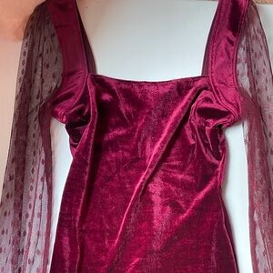 Xtraordinary Velvet Long Sleeve Dress in Deep Red